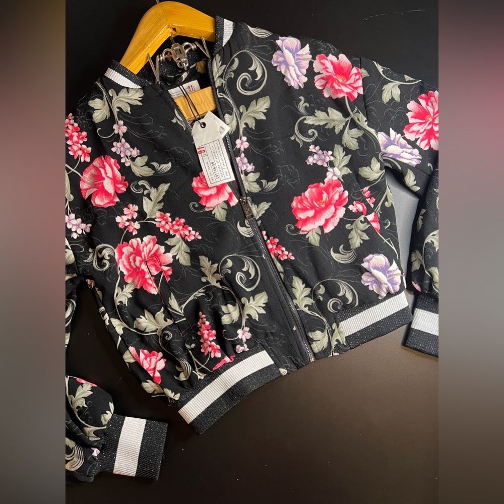 Cotton On Candice Blouson Sleeve Bomber Jacket in Army Rose Black Size 4 NWT